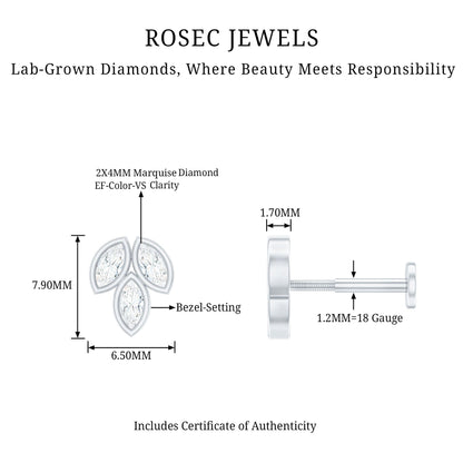 Marquise Diamond Three Stone Cluster Earring