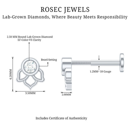 Simple Lotus Floral Earring with Round Diamond