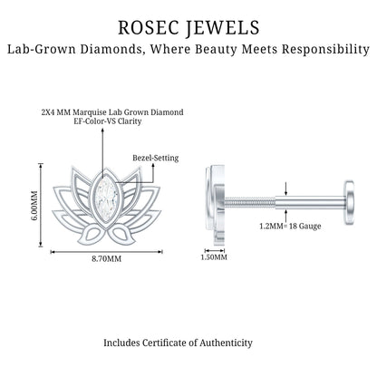 Marquise Diamond Lotus Cartilage Earring for Her