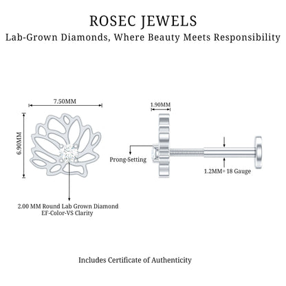 Diamond Lotus Flower Earring for Conch Piercing