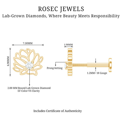 Diamond Lotus Flower Earring for Conch Piercing