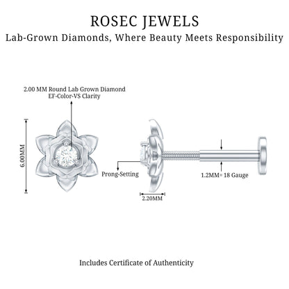 Diamond Lotus Flower Earring for Helix Piercing