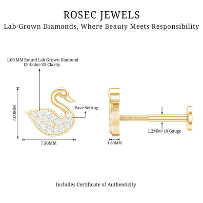 Diamond Swan Earring for Upper Lobe Piercing