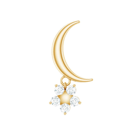 Diamond Crescent Moon and Star Earring for Helix Piercing