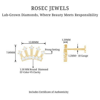 Certified Diamond Crown Earring for Helix Piercing