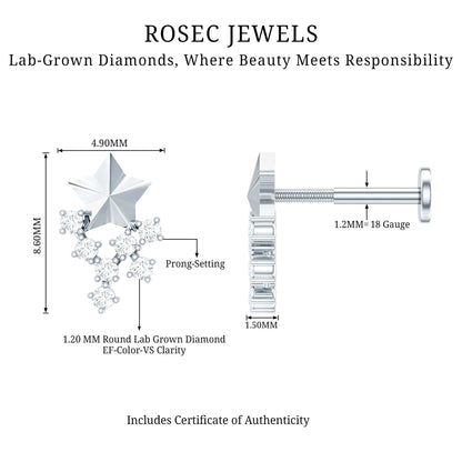 Diamond Star Celestial Earring for Tragus Piercing