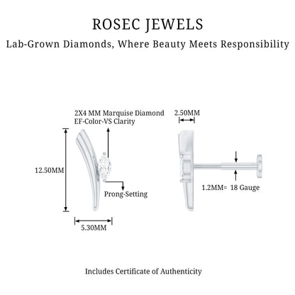 Marquise Cut Diamond Solitaire Earring for Tragus Piercing