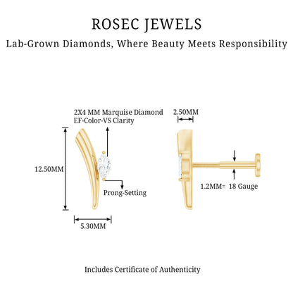 Marquise Cut Diamond Solitaire Earring for Tragus Piercing