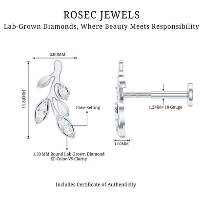 Diamond Vine Leaf Earring for Helix Piercing