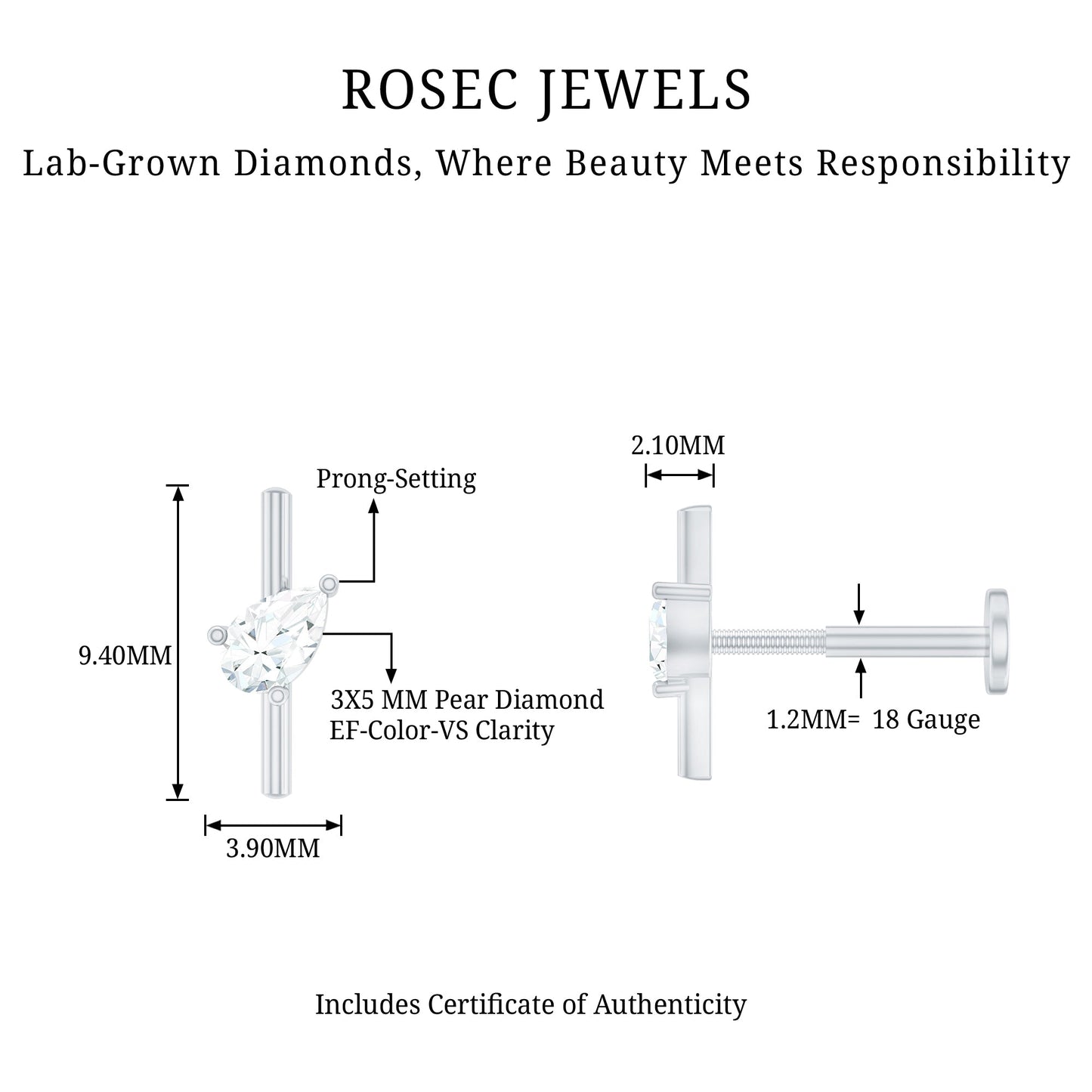 Pear Shape Diamond Solitaire Helix Earring for Her
