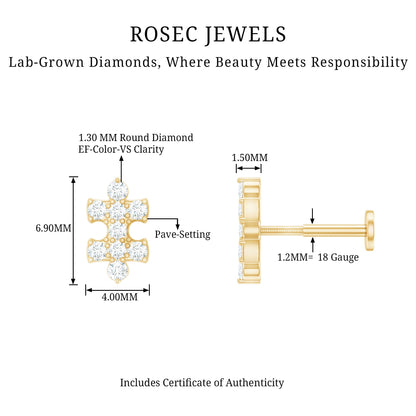 Diamond Puzzle Piece Earring for Helix Piercing