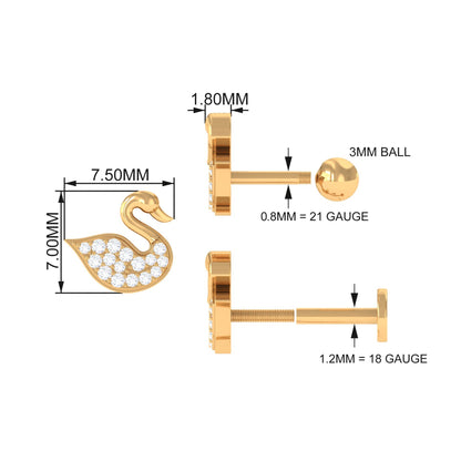 Diamond Swan Earring for Upper Lobe Piercing