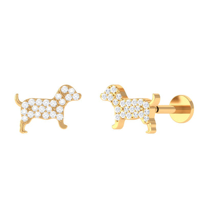 Adorable Diamond Puppy Earring for Helix Piercing
