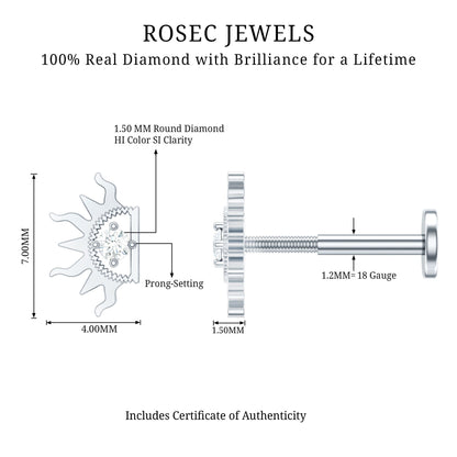 Diamond Half Sun Tragus Earring