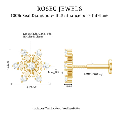 Diamond Snowflake Earring for Upper Lobe Piercing