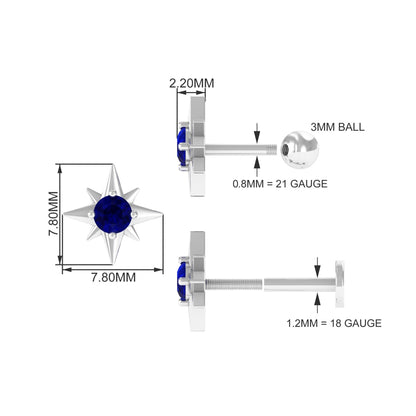 Blue Sapphire Starburst Earring for Conch Piercing