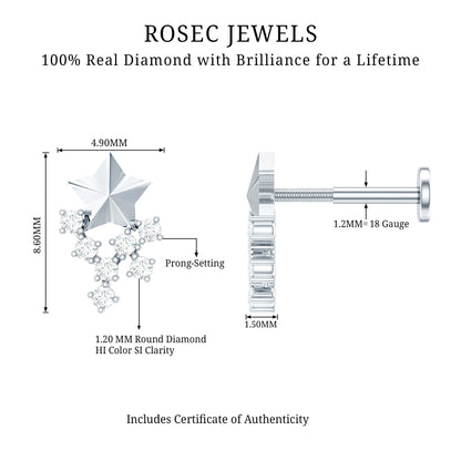 Diamond Star Celestial Earring for Tragus Piercing