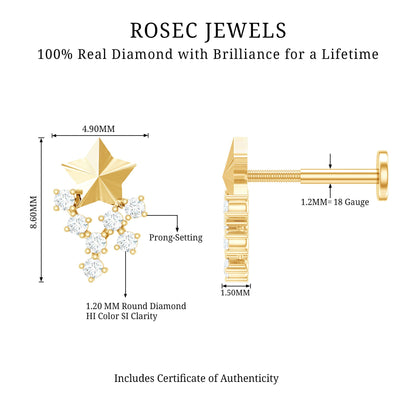 Diamond Star Celestial Earring for Tragus Piercing