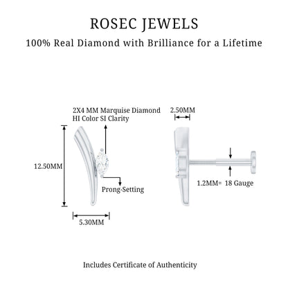 Marquise Cut Diamond Solitaire Earring for Tragus Piercing