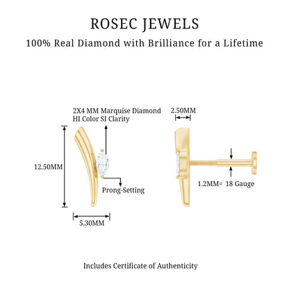Marquise Cut Diamond Solitaire Earring for Tragus Piercing