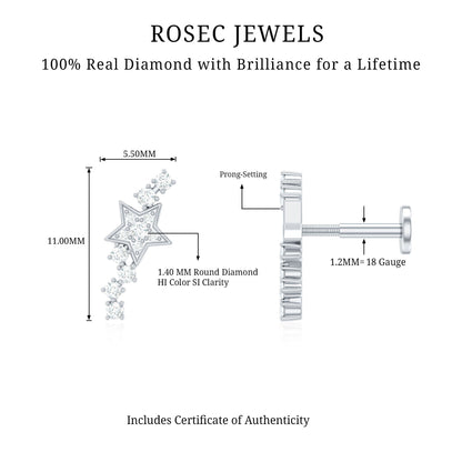 Certified Diamond Star Crawler Earring for Helix Piercing