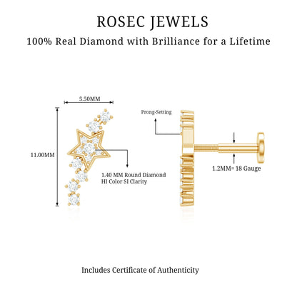 Certified Diamond Star Crawler Earring for Helix Piercing