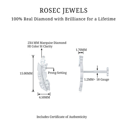 Diamond Leaf Crawler Earring for Helix Piercing