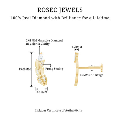 Diamond Leaf Crawler Earring for Helix Piercing