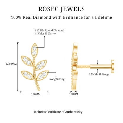 Diamond Leaf Earring for Helix Piercing