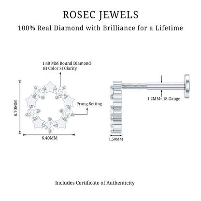 Minimal Diamond Open Circle Earring for Helix Piercing