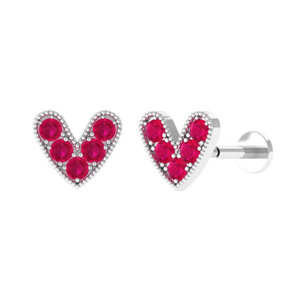 Natural Ruby Heart Earring for Helix Piercing