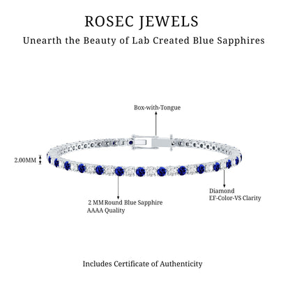 Certified Lab Grown Diamond and Sapphire Wedding Tennis Bracelet