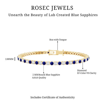 Certified Lab Grown Diamond and Sapphire Wedding Tennis Bracelet