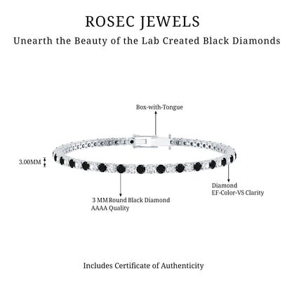 Prong Set Certified Lab Grown Black and White Diamond Tennis Bracelet