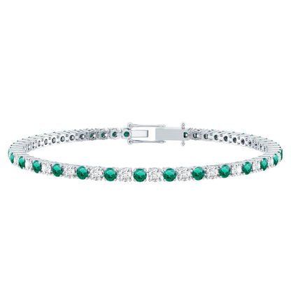 Certified Lab Grown Diamond and Emerald Wedding Tennis Bracelet