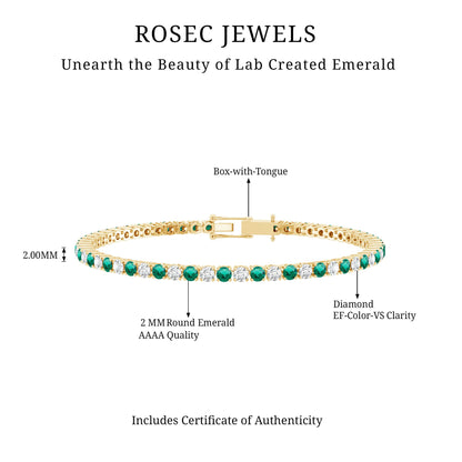 Certified Lab Grown Diamond and Emerald Wedding Tennis Bracelet