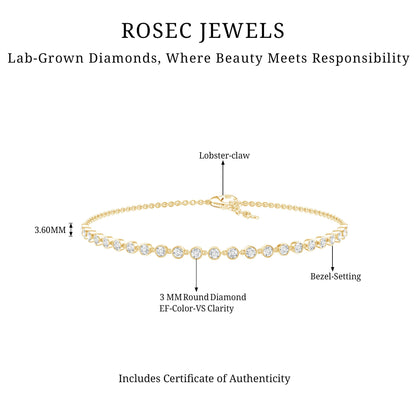 Certified Lab Grown Bezel Set Diamond Eternity Chain Bracelet