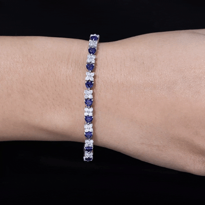 Heart Shape Lab Grown Blue Sapphire and Diamond Tennis Bracelet