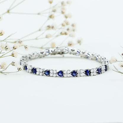 Heart Shape Lab Grown Blue Sapphire and Diamond Tennis Bracelet