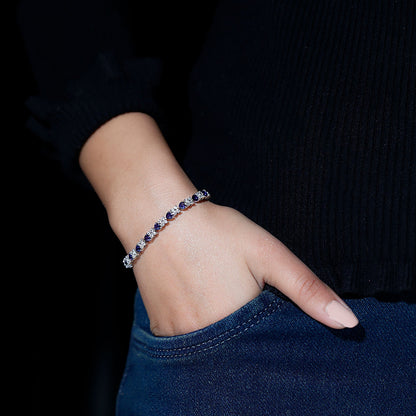 Heart Shape Lab Grown Blue Sapphire and Diamond Tennis Bracelet