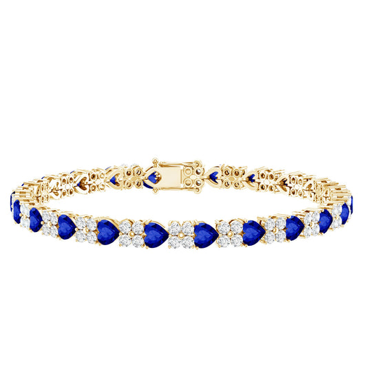 Heart Shape Lab Grown Blue Sapphire and Diamond Tennis Bracelet Rosec Jewels