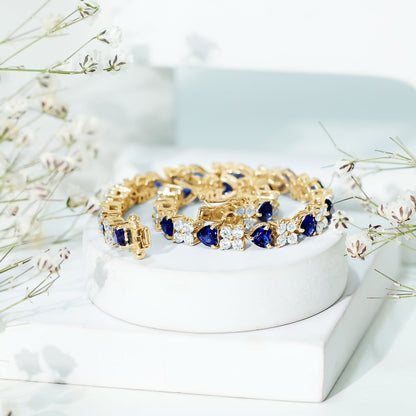 Heart Shape Lab Grown Blue Sapphire and Diamond Tennis Bracelet