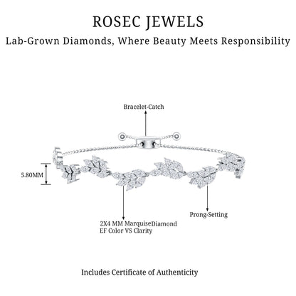 Certified Lab Grown Diamond Leaf Bolo Bracelet Adjustable