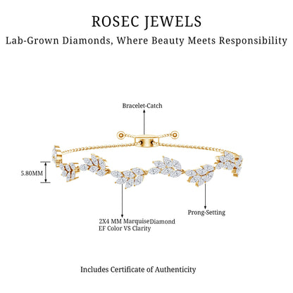 Certified Lab Grown Diamond Leaf Bolo Bracelet Adjustable