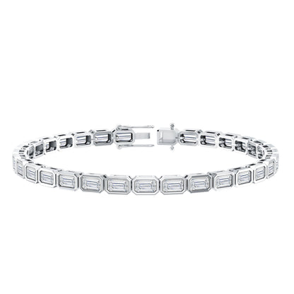 Emerald Cut 3X5 MM Lab Grown Diamond Tennis Bracelet in Bezel Setting