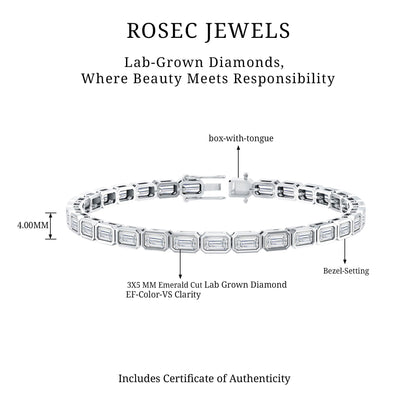 Emerald Cut 3X5 MM Lab Grown Diamond Tennis Bracelet in Bezel Setting