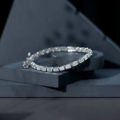 Emerald Cut 3X5 MM Lab Grown Diamond Tennis Bracelet in Bezel Setting