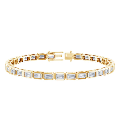Emerald Cut 3X5 MM Lab Grown Diamond Tennis Bracelet in Bezel Setting