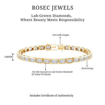 Emerald Cut 3X5 MM Lab Grown Diamond Tennis Bracelet in Bezel Setting