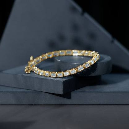 Emerald Cut 3X5 MM Lab Grown Diamond Tennis Bracelet in Bezel Setting